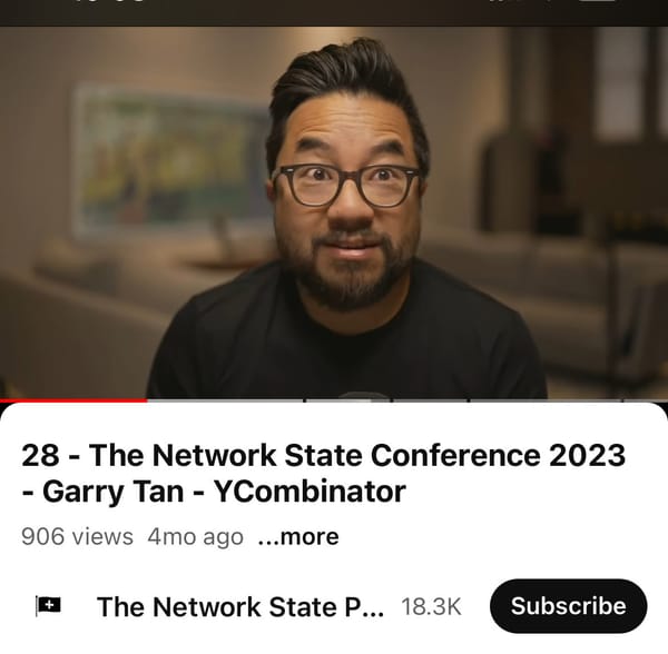 YouTube Screenshot of Garry Tan speaking with Balaji Srinivasan at The 2023 Network State Conference